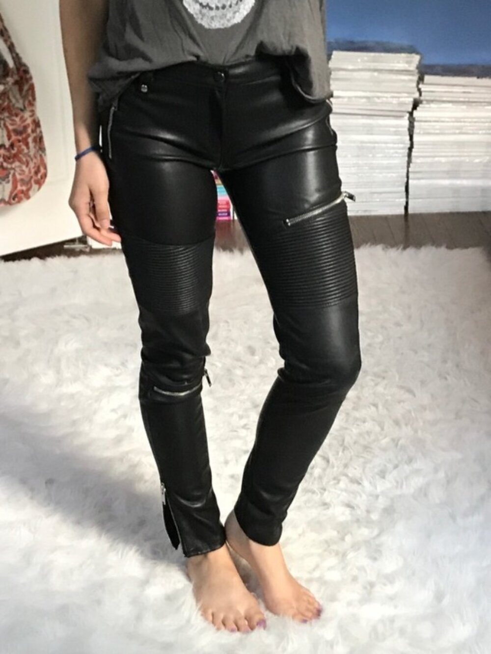 Zara Moto Black Faux Leather Pants